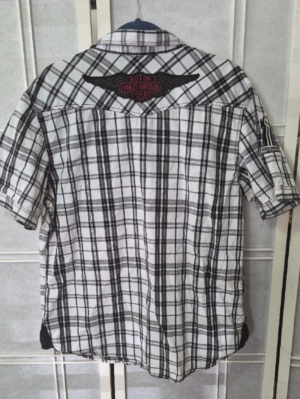 Harley-Davidson Black and White Plaid Short Sleeve Shirt